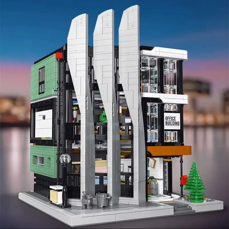 

The Boss on Top Office Building MOC PANBO 7702 House Bricks Street View Architecture Model Blocks Toy Gift For Children Friends