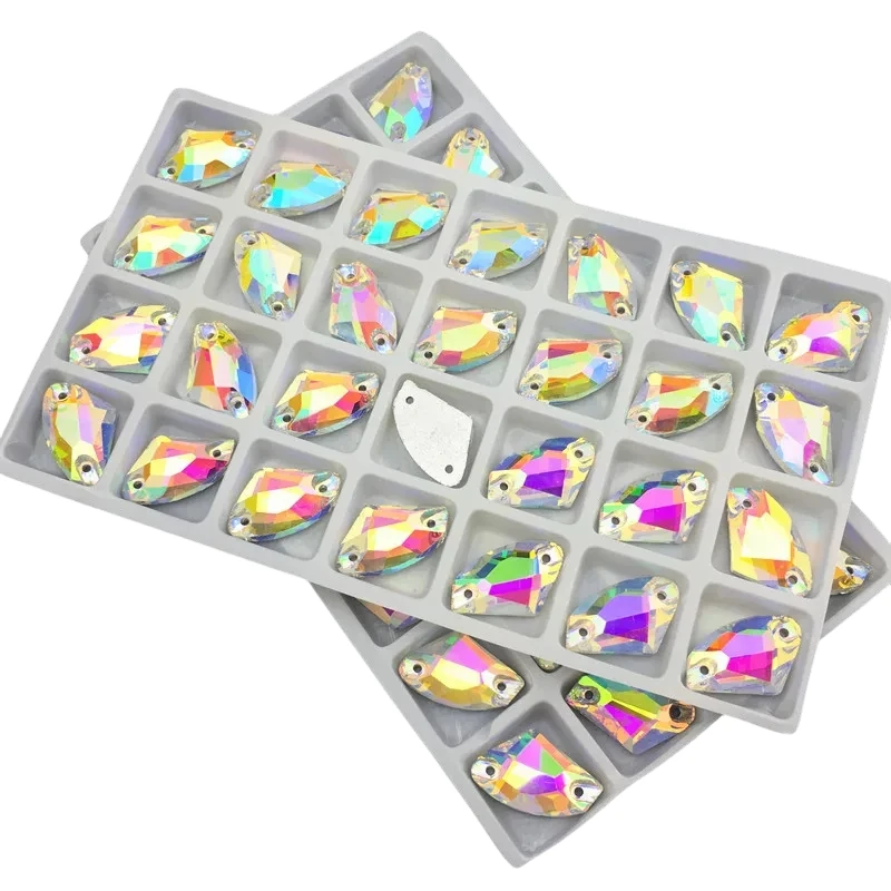 All Size 3256 Galactic AX Sew On Stones Crystal Clear AB Flat Back 2 holes 5x10,9x14,12x19,16x27mm Glass Sewing Crystal Beads