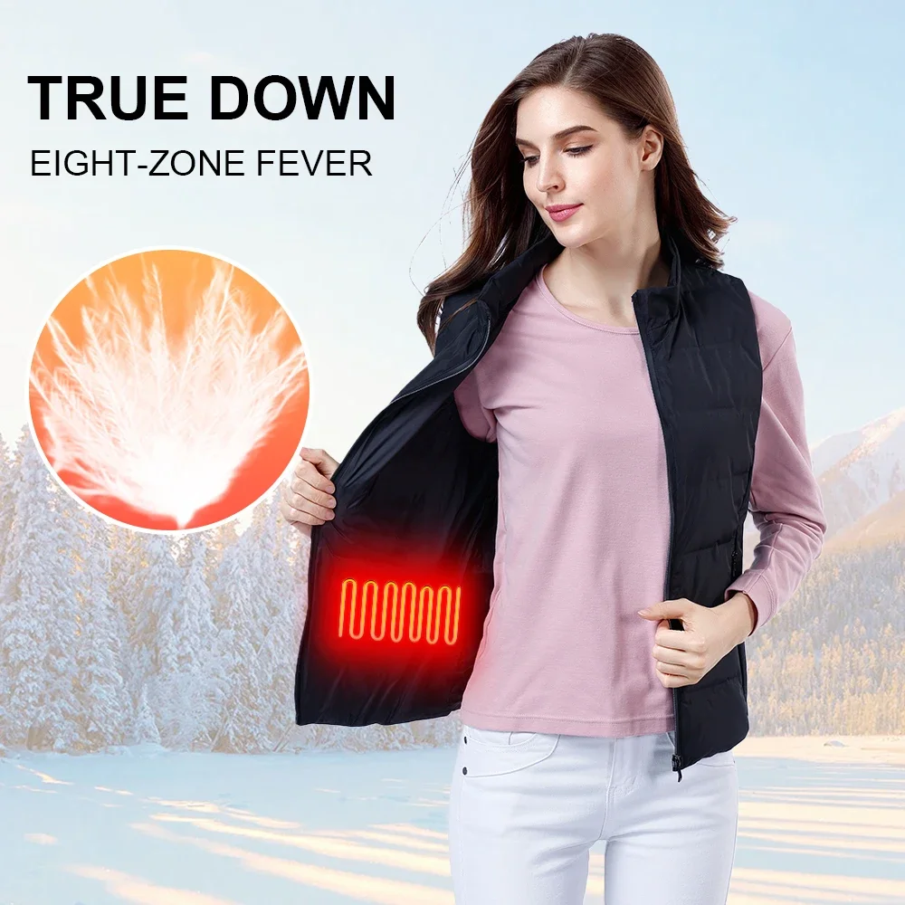 USB Heated Vest Electric Heated Down Jacket with 3 Heating Zones Hiking Vest Women Heating Bodywarmer Down Coat Winter Waistcoat