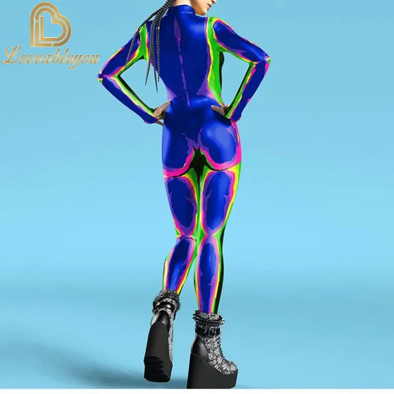 Ocean Tie Dying Cosplay Costume Jumpsuit Halloween Party Jumpsuits Carnival Woman Zentai Body Clothes Tights Body One-piece