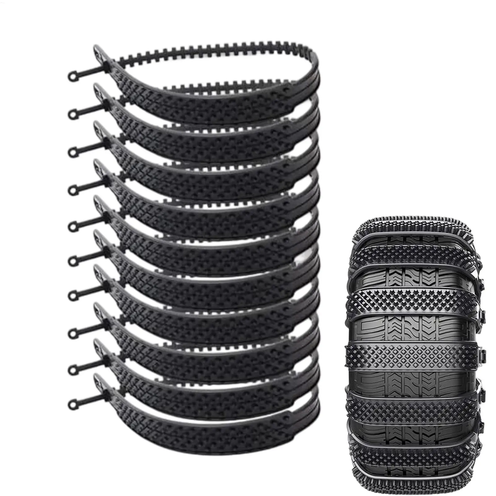 

10pcs tire chains, universal emergency tire chains, adjustable anti-skid straps, with strap securing, suitable for cars on snow