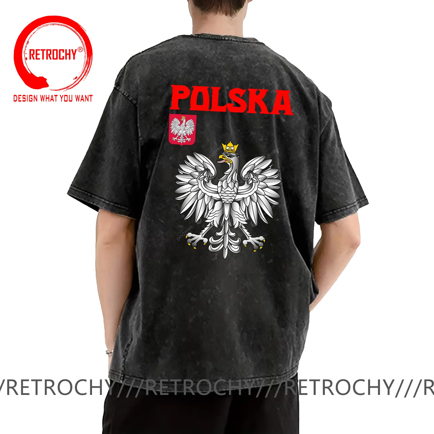 Vintage Washed Cotton T-shirt Poland Polish Coat of Arms T Shirt Fashion Streetwear T-Shirts Hip Hop Tees tshirt Casual Clothing