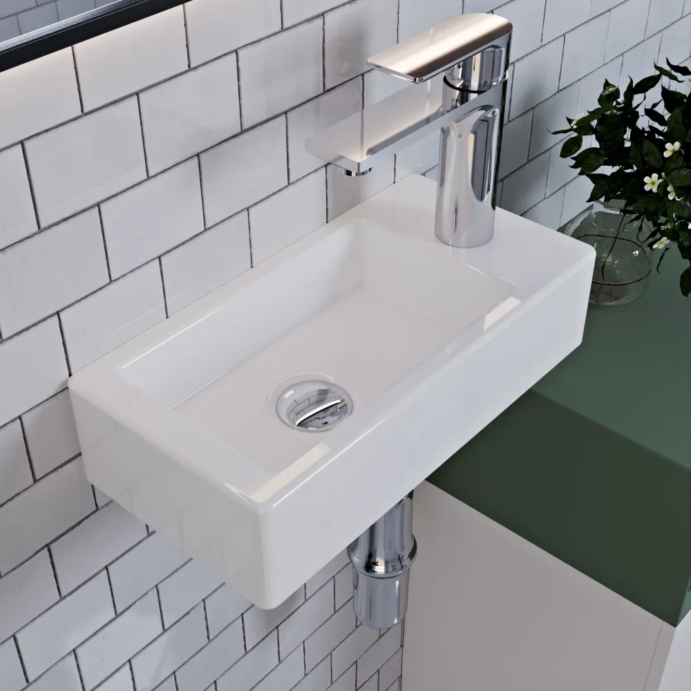 White Ceramic Rectangular 7'' Wall Mount Bathroom Sink, Simple Assembly, Easy Installation, Modern Simple,  Bathroom Essential,