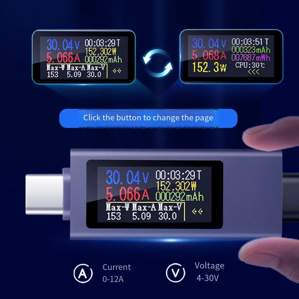 

2302C Mobile Phone Charger Meter with Dual Display Functionality Perfect for Measuring Power Bank Capacity and Charging Speed
