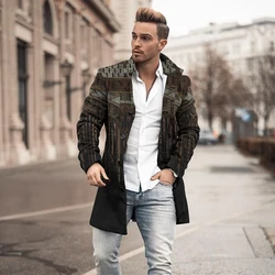 Mao Li Collar 3D Printing Mid Length Coat Pocket Casual Coat 2023 European and American Autumn and Winter New Men's Jacket