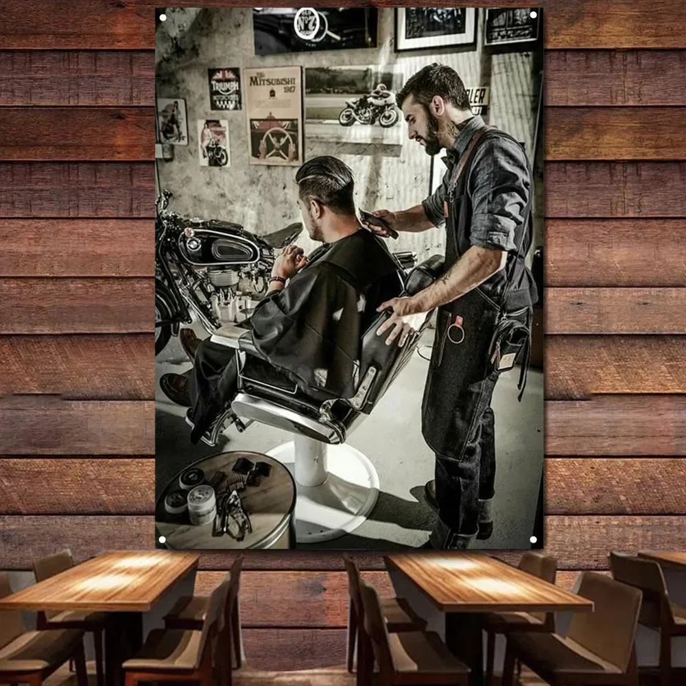 Classic Barber HAIRCUT Tattoo Poster Barber Shop Signboard Wall Decor Art Banner Flag Haircut & Shave Tapestry Home Decor Cloth