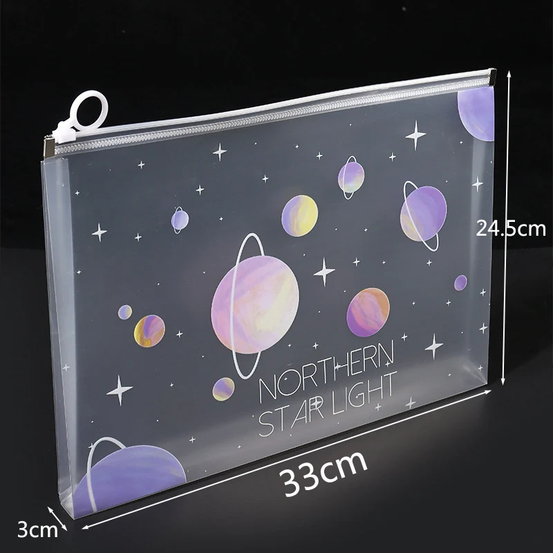 Bolsa de archivo con cremallera espacial A4, bolsa de almacenamiento de papelería Sakura para escuela, suministros de oficina, organizador de almacenamiento de dibujos animados, 4/12 Uds.