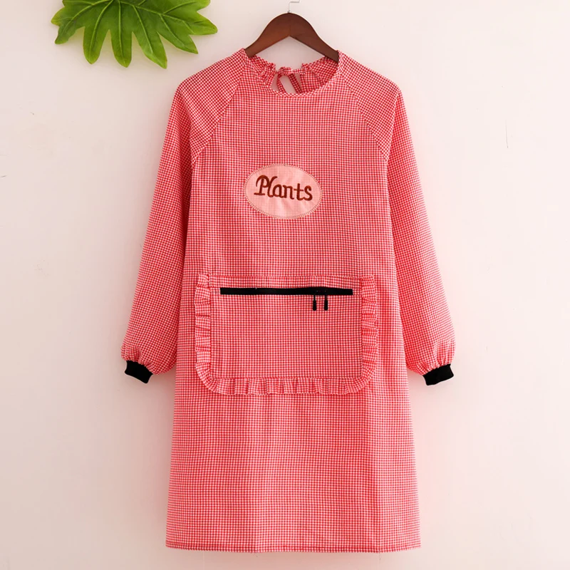 Home Kitchen Cotton Long-sleeved Apron Breathable Coverall Adult Oil-proof Wear-resistant Work Clothes