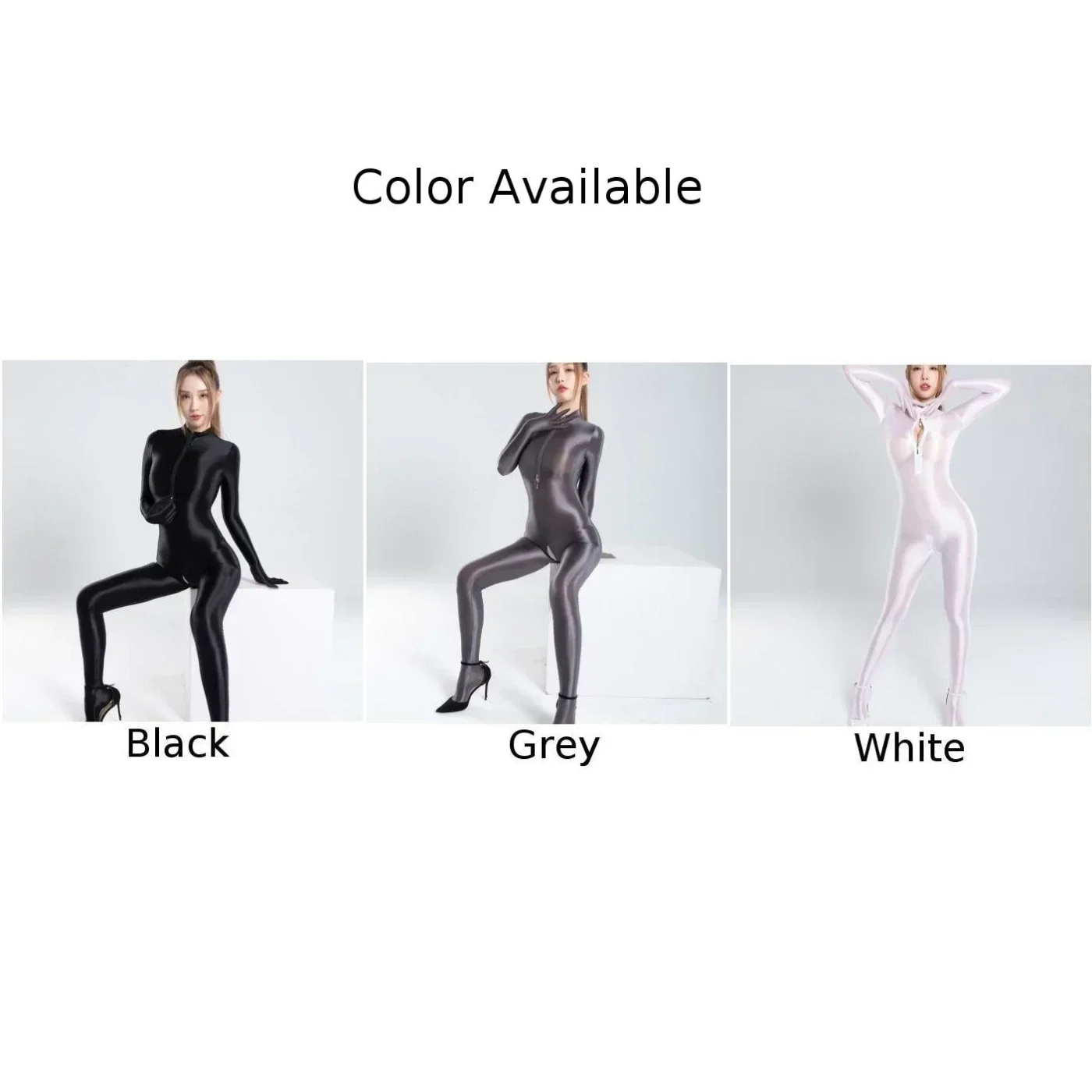 Oil Shinny Full Body Stocking Women Sexy Zip Open Crotch Bodysuit Gloosy Erotic Lingerie Female High Elastic Smooth Jumpsuit