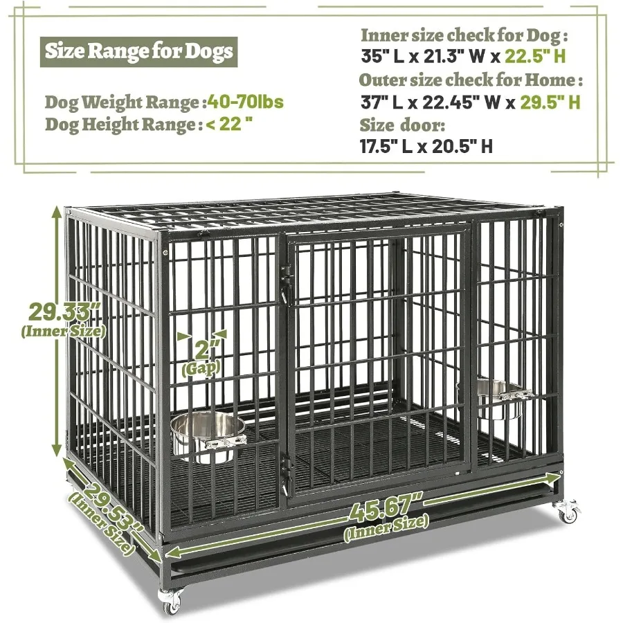48 بوصة غير قابل للتدمير الثقيلة الكلب قفص باب مزدوج للكلاب سلالة كبيرة مثالية للحيوانات الأليفة عالية القلق الهروب برهان داخلي Ke
