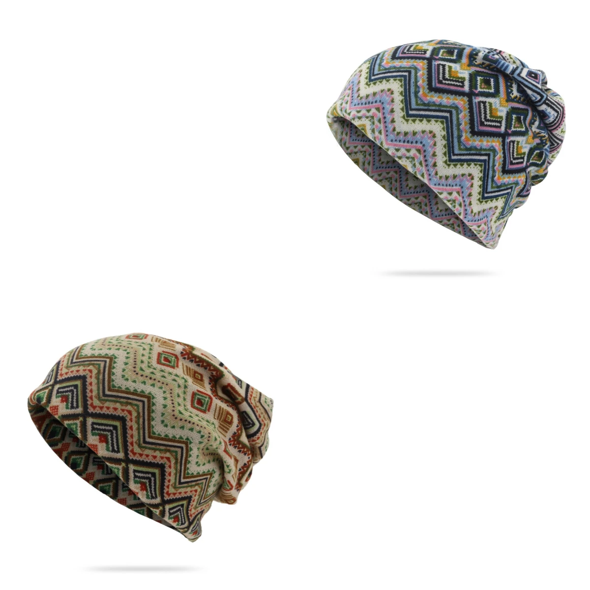 Autumn and Winter Warmth Hat for Man's Geometric Diamond Pattern Brimless Cap for Woman's Hat and Scarf Dual-use Thermal Cap