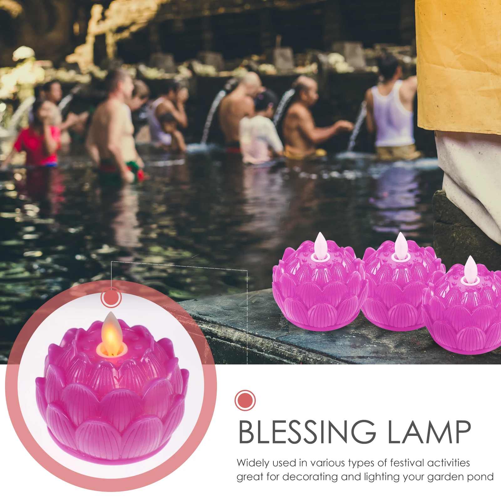 

6pcs LED C Lamp Lotus Flower Design for Buddha Hall Home Decoration Plastic Material Lightweight Easy Carry