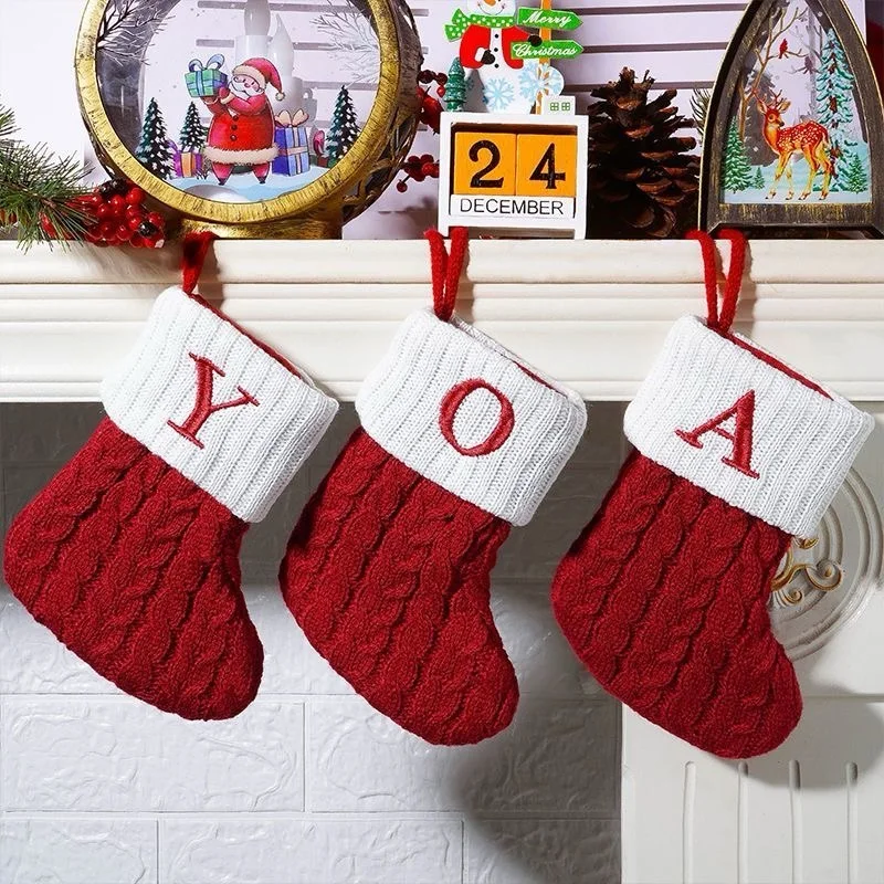 

Christmas Stocks Christmas Decoration Knitting Letters Snowflake Stocking Christmas Tree Pendant Decorations Xmas Navidad Gift