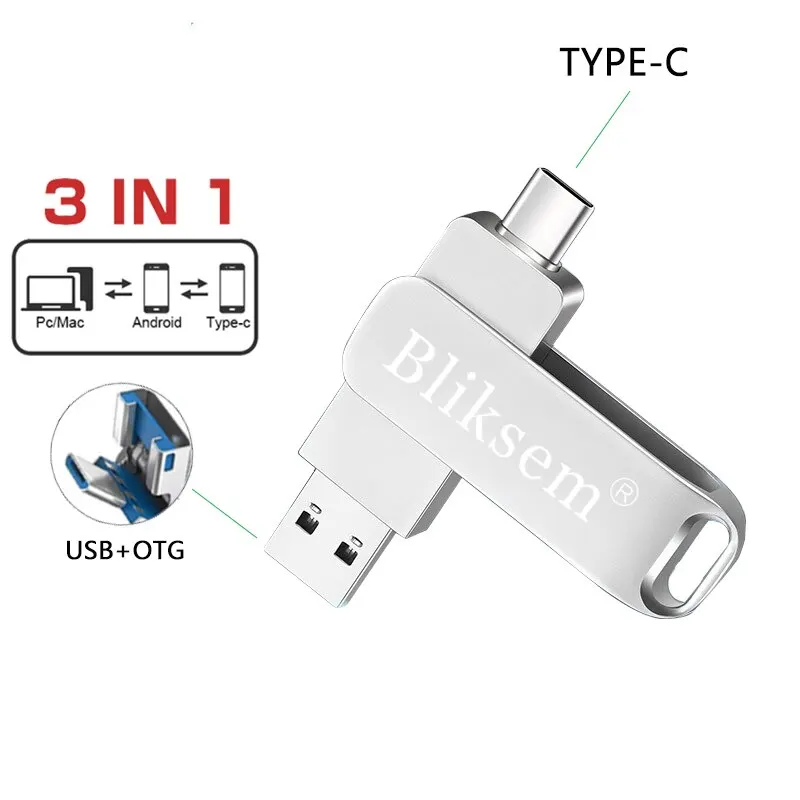 Bliksem TYPE-C Flash Drive OTG 32GB 64GB High Speed USB2.0 do komputera Telefon komórkowy 3w1 USB Metal Mini Pen Drive 32GB USB 64GB