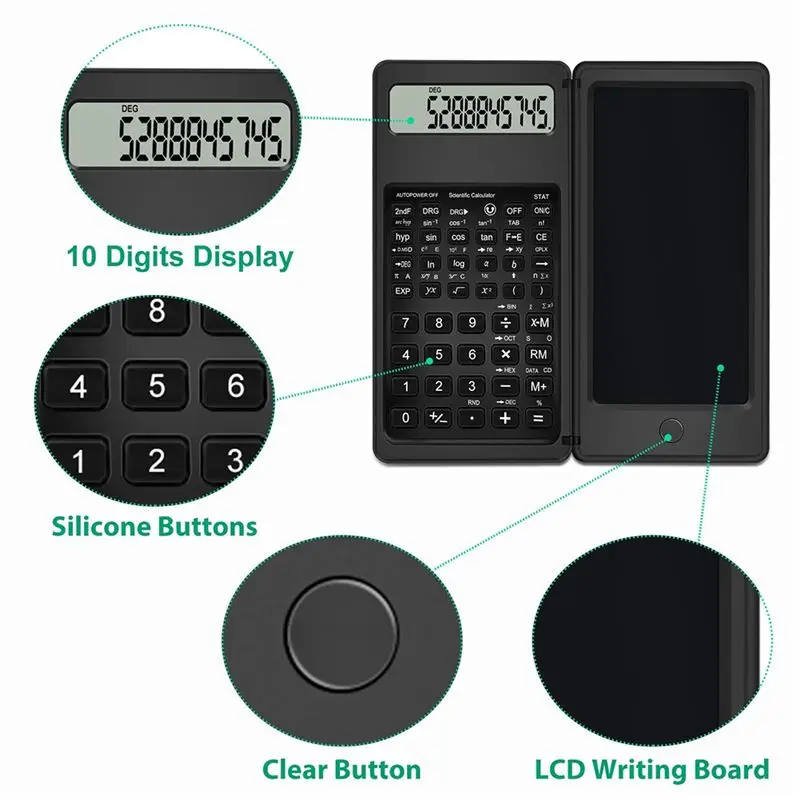Learned- Scientific Calculators for High-School, 10 Digits Digital with Erasable Writing Board Calculator for School Office