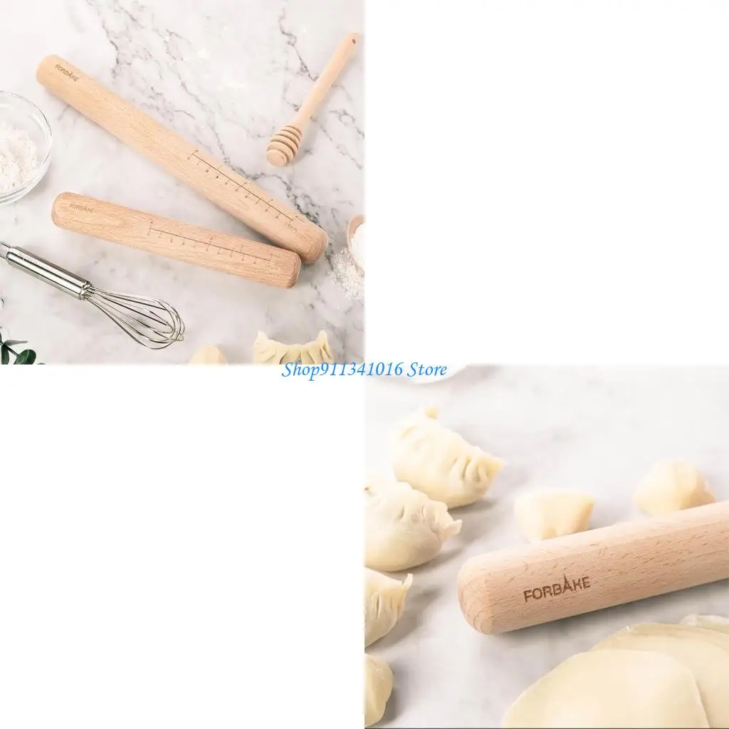 Rolling Pins Beech Material Tapered Rolling Pin Baking Gadgets with 2 Scales for Baking Fondants Cookie Pastry