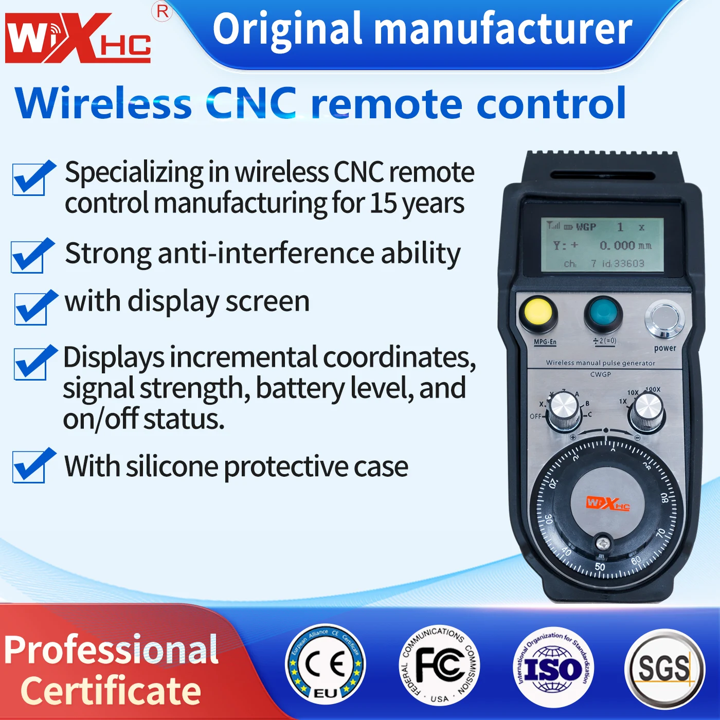 WiXHC CNC Remote Factory Direct Sale CWGP Cabless CNC Control Pendant 5-axis MPG Handwheel with LCD Display for Fanuc System