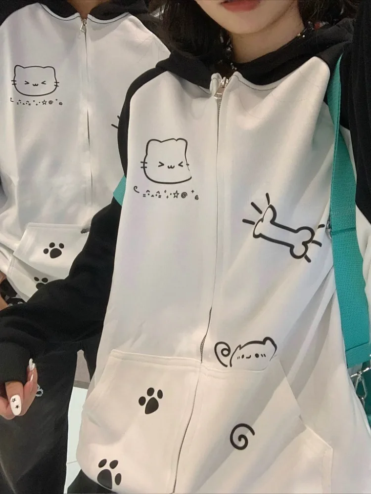 HOUZHOU Y2k Cuteore Zoete Hoodies Vrouwen Japanse Stijl Kawaii Harajuku Streetwear Patchwork Cartoon Print Sweatshirt Zacht Meisje