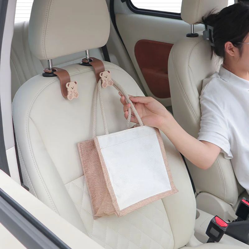 2 Cute Cartoon Teddy Bears, Car Seats With Small Hooks on the Back, Multifunctional Seats, Car Accessories