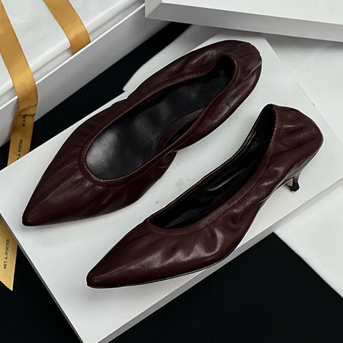 

Jenny&Dave French Retro Pointed Toe Mid Heeled Shoes Minimalist Genuine Leather Women's Shoes Commuting Office Ladies Shoes