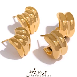 Yhpup Stainless Steel Minimalist Metal Punk Gold PVD Plated Thick Stud Earrings for Women Waterproof Geometric Fashion Jewelry