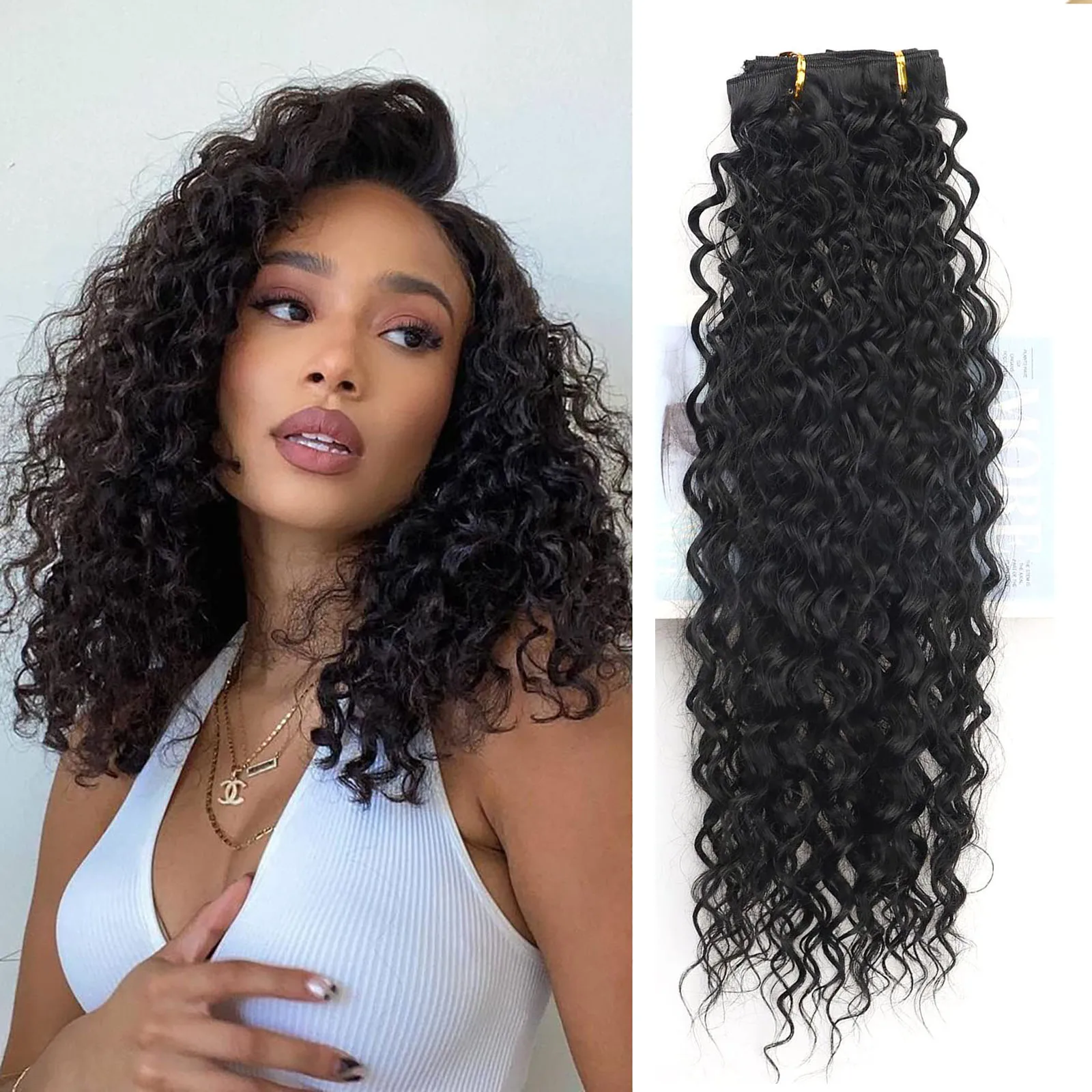 9Pcs Clip In Hair Extensions Water Wave Synthetic Hair Pieces, 24 Inch Long Curly Clip On Hair Extensions For African Women