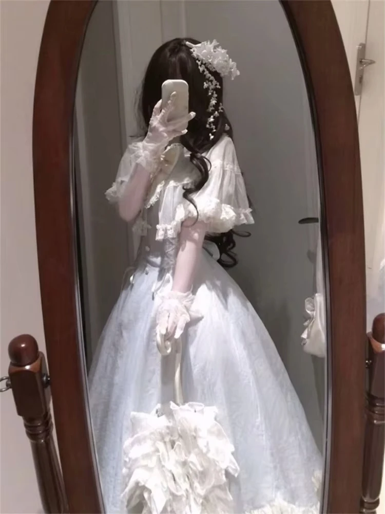 Mode Zoete Lolita Boog Blauwe Jurk Voor Vrouwen Zomer Slanke Taille Jurk Voor Vrouwen 2025 Nieuwe Korte Mouw Vestidos De Mujer