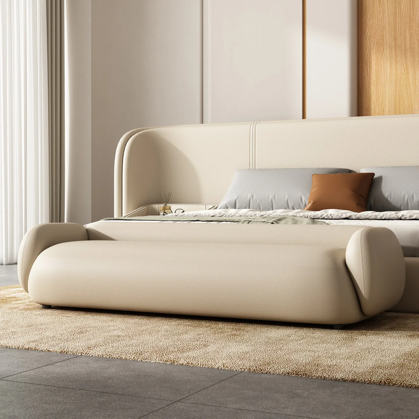 bedroom bedside sofa Small apartment living room leather long strip small sofa Master bedroom bedside collapsed bedside sofa