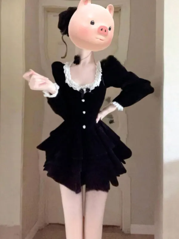 

Бархатное платье Hebe Sle Dr с застежкой на талии, пышное платье Bla Gentle Rich Girl Sensation Long Sve Ci, рабочая одежда для поездок на работу Dr