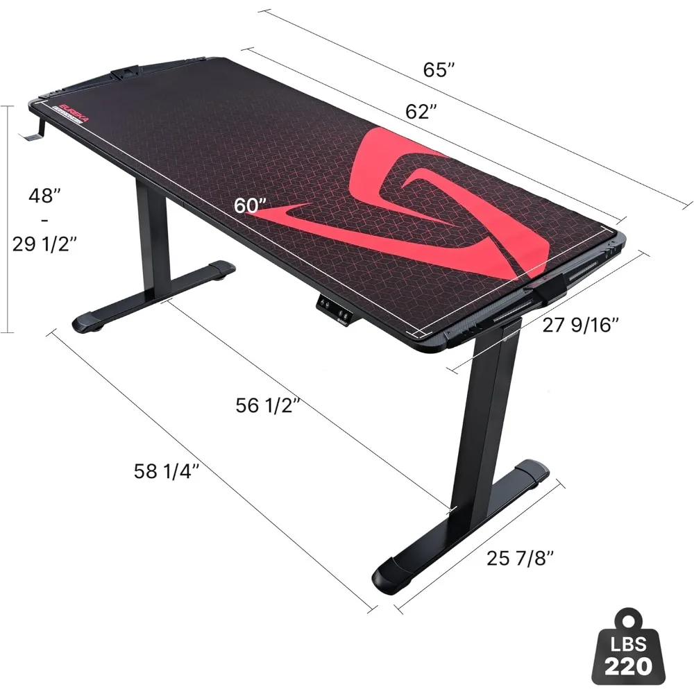 65 inch Electric Height Adjustable Gaming Desk Standing Desk, Large Gaming Computer Desk with RGB LED Lights and Extended