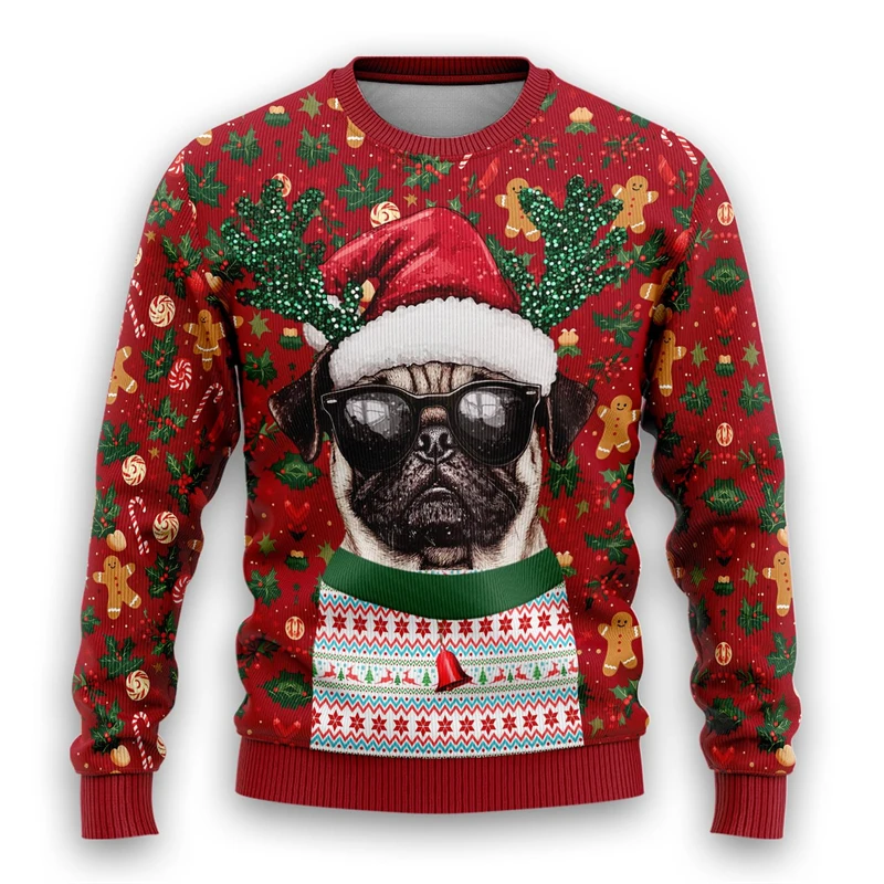 

Happy Dog Snowman Ugly Christmas Sweater Dachshund Beagle Partying Dogs Graphic Sweatshirts Pet Kawaii Unisex Pullovers Female