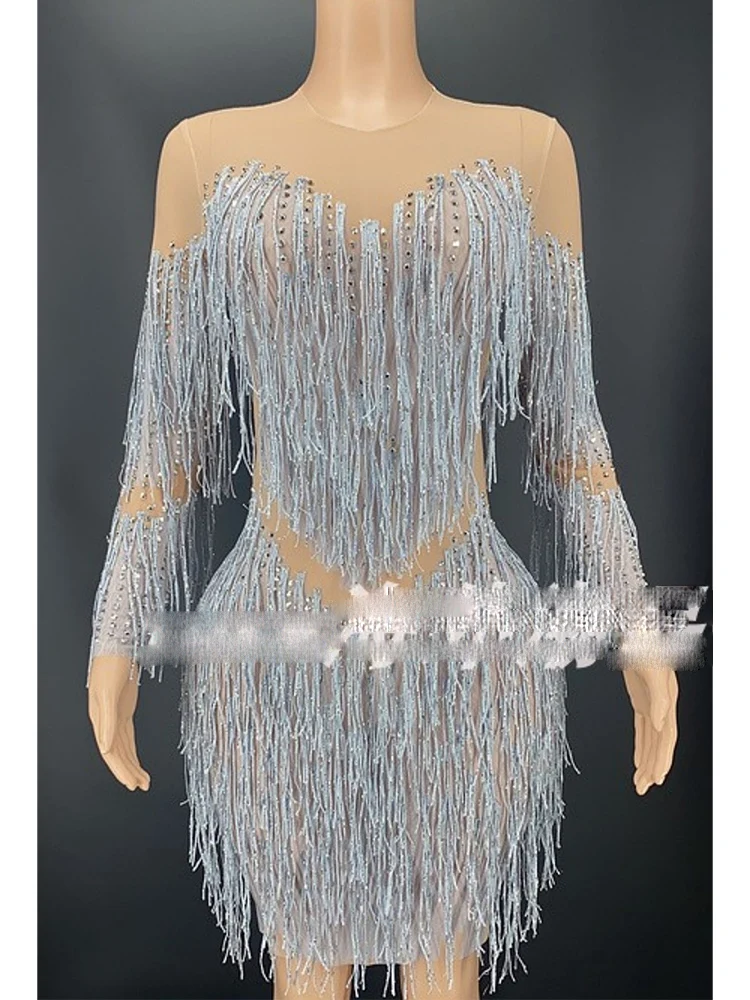 Hoge kwaliteit hete diamanten kwastje elastische jurk 2024 nieuwe mode aangepaste dameskleding