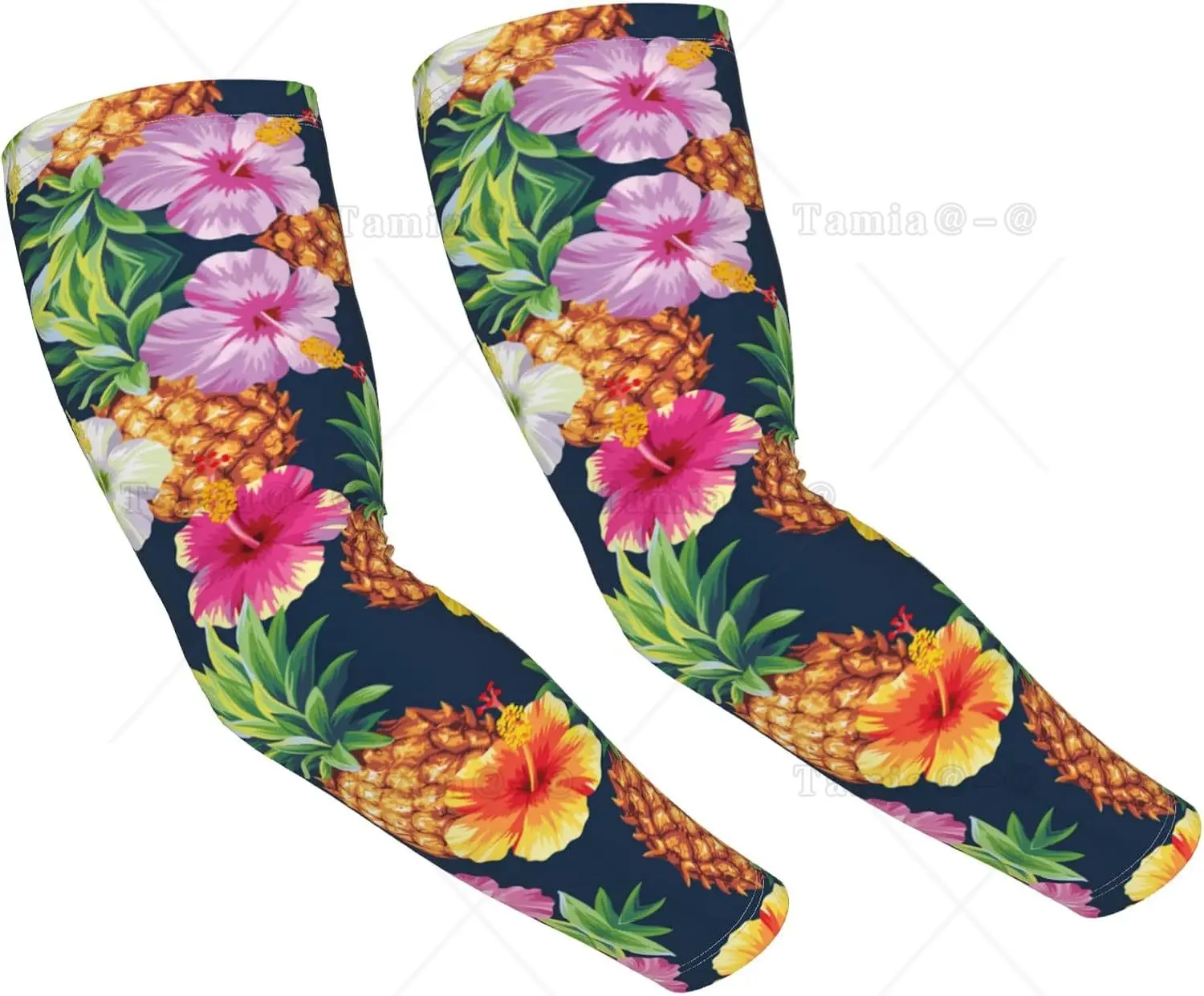Hawaiian Pineapple Hibiscus Flower Print Cooling Arm Sleeves Men Women Youth Sun Protection Ice Cooling Arm Sleeves