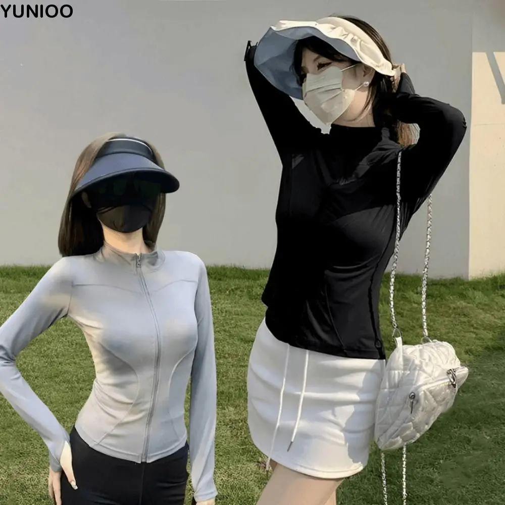 

Ice Silk Sun Protection Top Women Stand Up Collor Anti-UV Quick Dry Sweatshirts Long Sleeve Thin Outdoor Jackets Beach