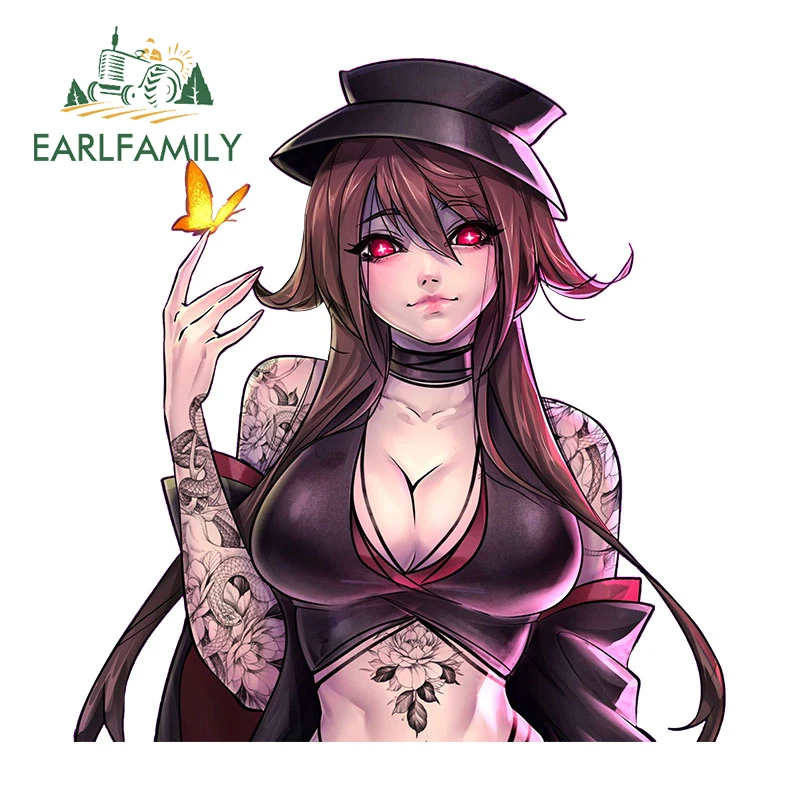 EARLFAMILY 13cm X 12.4cm For Genshin Impact Hutao Butterfly Tattoo Goth Car Stickers Anime Waterproof Sunscreen Decals Cute