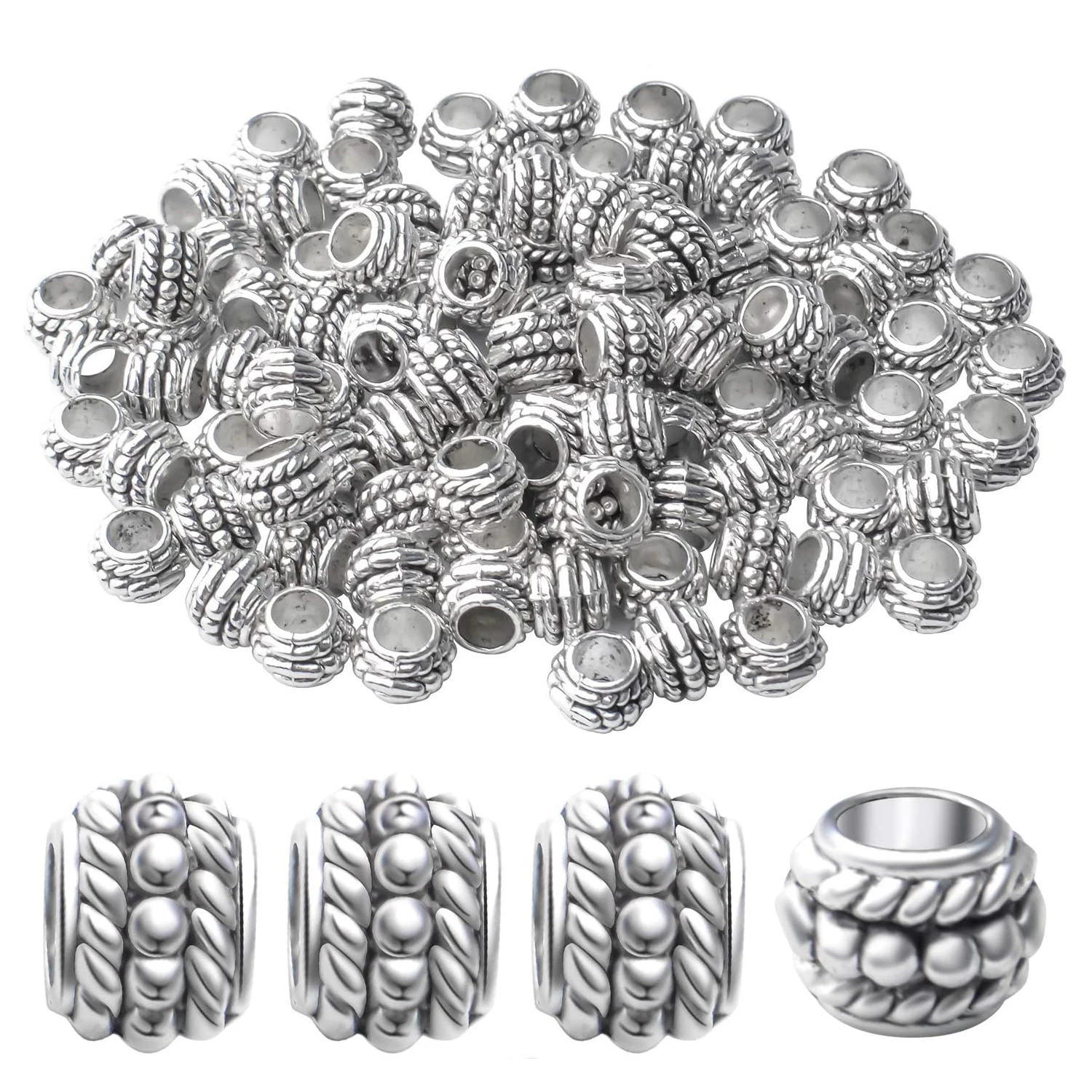 

100pcs Large Hole Spacer Beads Alloy European Rondelle Beads Spacers Loose Spacers Jewelry Bead Charms for DIY Jewelry Making