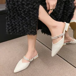 Women Mules Shoes 2024 Summer New Pointed Toe Chunky Heels Ladies Slippers Fashion Plus Size Dress Party Mid Heel Shoes Women