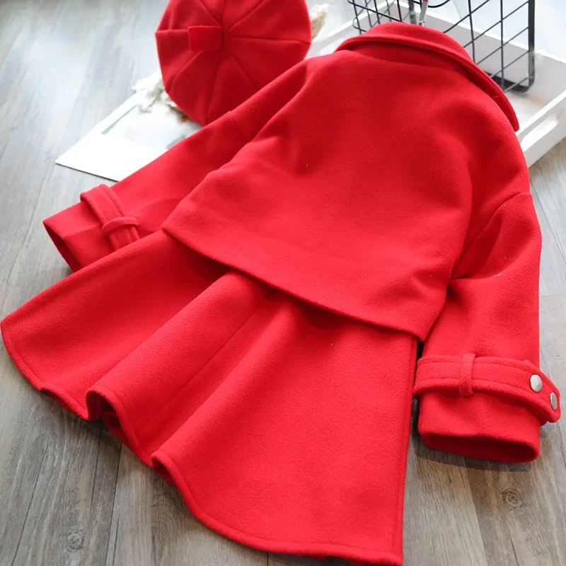 2022 Autumn Children\'s Set Girl Korean Version of Vest Skirt+woolen Jacket+hat Three-piece Sets Girl Party Fashion Red Clothes