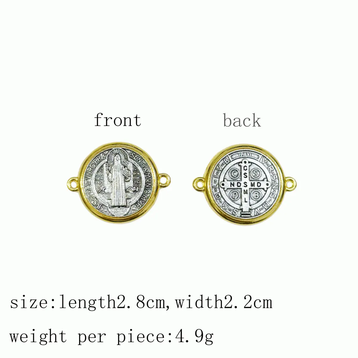 6Pcs Gold Plated Saint Benedict Medal Connector Charms, Catholic San Benito Double Sided Jewelry Links for Bracelet Making