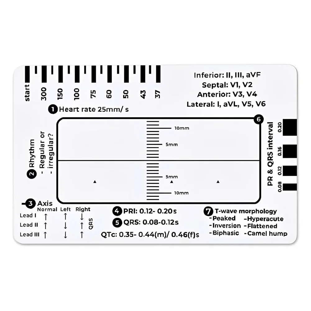 ECG 7 Step Ruler Portable ECG/EKG 7 Step Ruler Card Transparent 7 Step Ruler for ECG/EKG Interpretation