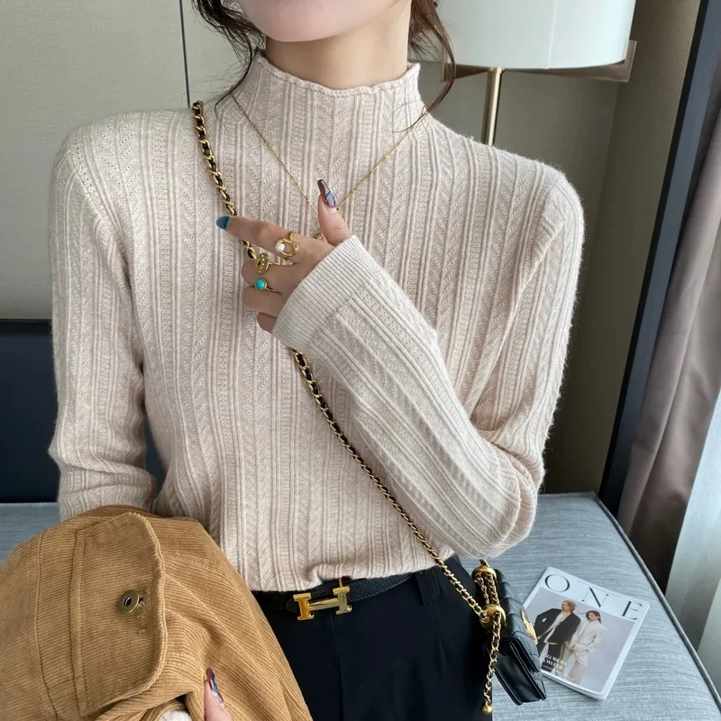 

Zjaiss Women Long Sleeve Slim Knitted Jumpers Autumn Winter Turtleneck Sweater 2025 New Solid Simple Soft Versatile Pullovers