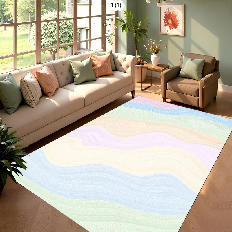 Aquarell-Regenbogen-Teppich, heller Farbton, Wolkenmuster, Teppich für Schlafzimmer, Wohnzimmer, moderne Heimdekoration, Bodenmatte