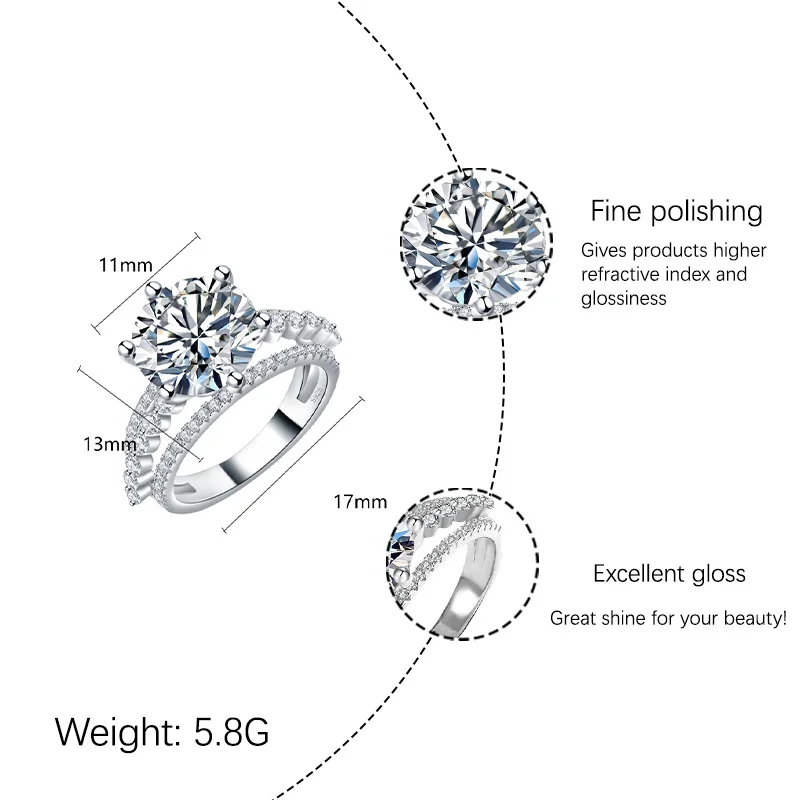 【JYJZZ199】Synthetic Moissanite S625 Silver three lifetimes and three worlds 5 CT Eight Heart Cut Large Carat Fashion High Grade