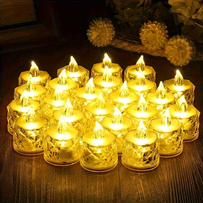 4-24pc Crystal Flameless LED Candles Battery Plastic TeaLight with Realistic Flame for Home Holiday Wedding Party Tabletop Decor