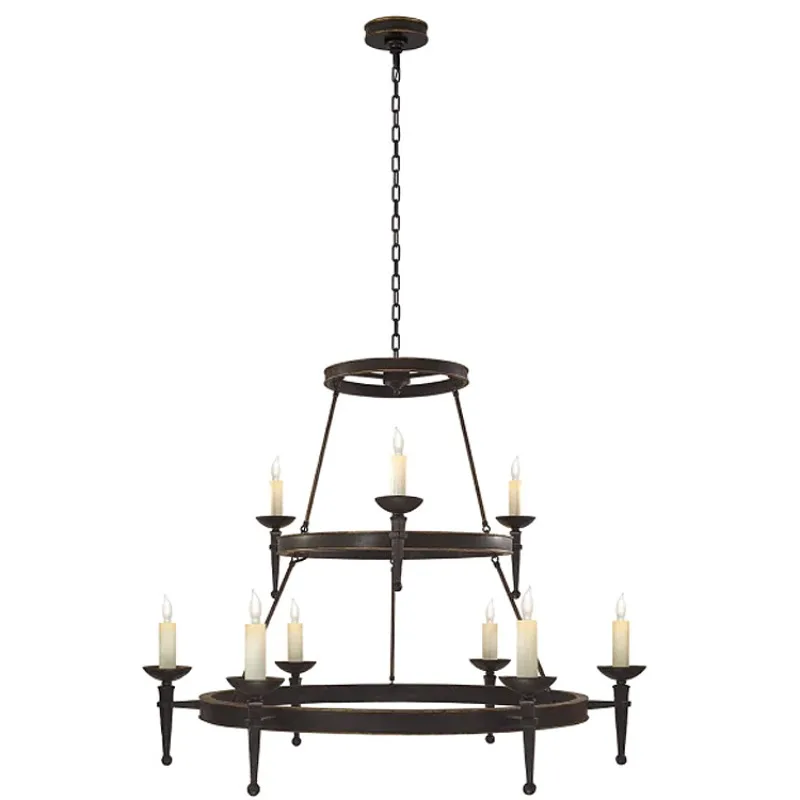 Medieval double-layer black hall chandelier, modern simple lamps, home improvement, bar table, restaurant, lighting, lamps