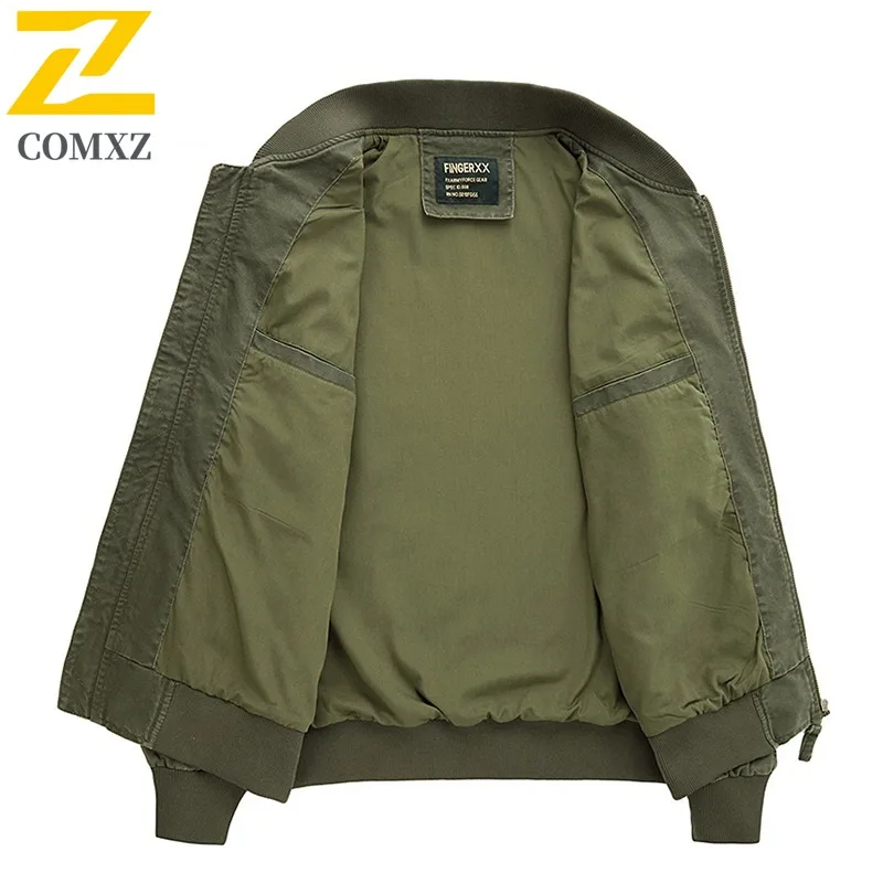 COMXZ Men Trendy Jacket Outdoor Windproof Travel Hunting Camping Pure Cotton Outerwear Lightweight Baseball Collar Trench Coat