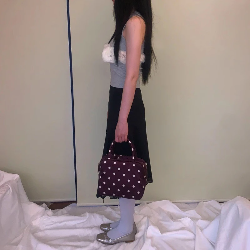 

Сумка Blo в горошек в стиле ретро, универсальная сумка-тоут Briti Sle Buet Ape, молодежная повседневная большая сумка