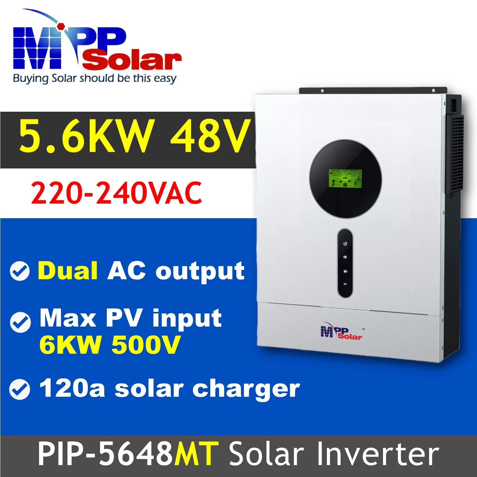 PIP5648MT 5.6kw 48v 230v MPP Solar inverter High PV input 500v 120A MPPT charger pure sine wave off grid mppt solar 