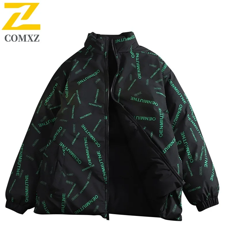 COMXZ 2025 Mens Winter Reversible Fleece Lined Thick Stand Collar Cotton Jacket Unisex Double Face Warm Coat for Couples
