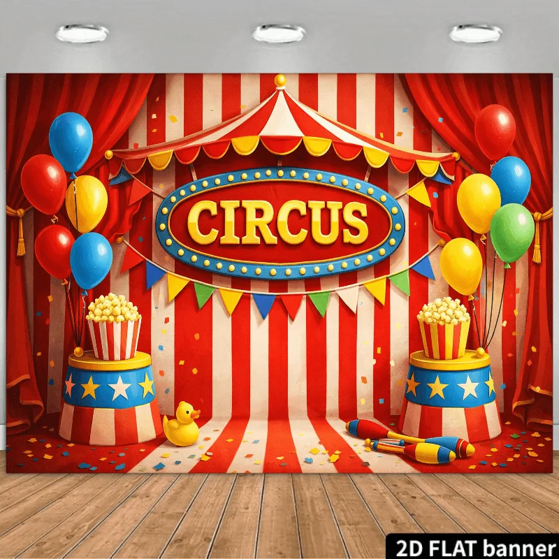 Circus Carnival Tapestry - Vintage Big Top Tent Party Decor, Colorful Balloon & Popcorn Wall Art, Kids Room, Multiple Sizes